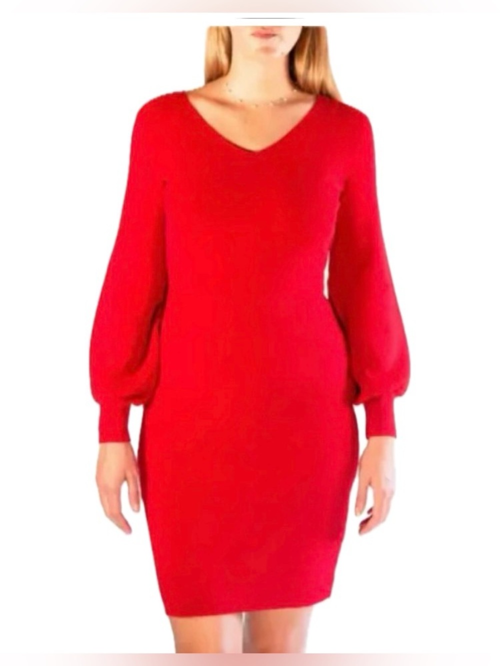 Nina Leonard Red Sweater Knit Midi Dress | Size Small